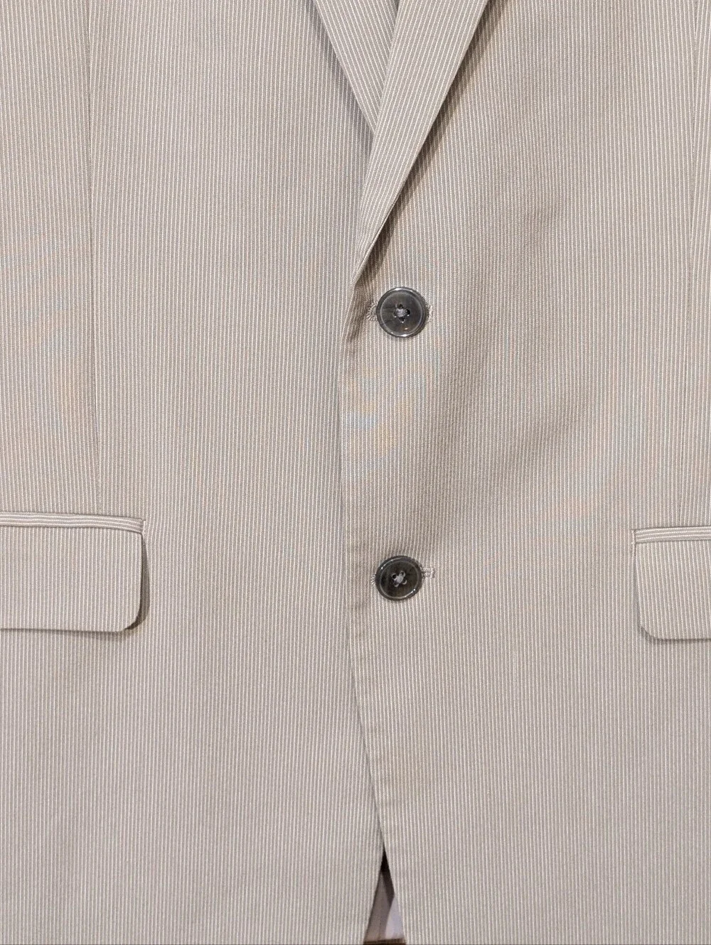 Calvin Klein Blazer Men's 42L Jacket Tan Cream Stripe Polyester Spandex Summer